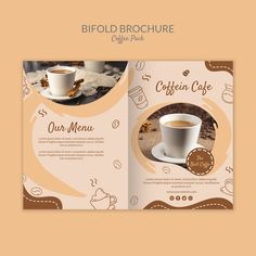 an open menu with coffee cups and saucers on the front, in pastel colors