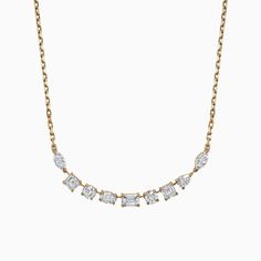 The Ecksand Multi-Shape Diamond Necklace shown with Natural VS2+/F+ in 14k Yellow Gold Necklace Drawing, Jewelry Wedding Rings, Recycled Gold, Three Stone, Diamond Gemstone, Chain Lengths, Prong Setting, Wedding Rings Engagement, Diamond Necklace