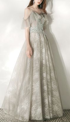 Light Grey Cold Shoulder Princess Evening Dress (Elegant) Elegant Gray Tulle Evening Dress, Gray Wedding Dresses For Prom Season, Gray Evening Dress For Prom Season Banquet, Gray Evening Dress For Prom Season, Gray Evening Dress For Banquet And Prom Season, Gray Evening Dress For Prom, Gray Prom Evening Dress For Prom Season, Gray Floor-length Evening Dress For Prom, Gray Floor-length Prom Evening Dress