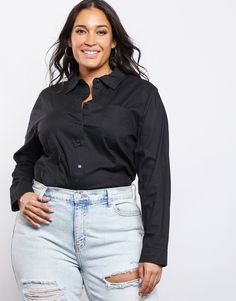 td {border: 1px solid #ccc;}br {mso-data-placement:same-cell;} Keep it classy in the Curve Button Down Blouse! The smart-casual top features a wide folded-down collar, functional buttons down the center, a real pocket on the left side chest, and long sleeves with wide hems. This is an easy top to wear to the office, or to meetings, interviews, or presentations. Simply pair it with a pair of slacks for an easy look that's both functional and cute! td {border: 1px solid #ccc;}br {mso-data-placemen Smart Casual Tops, Side Chest, Keep It Classy, Button Down Blouse, Blue Blouse, High Collar, Plus Size Tops, Smart Casual, Black Blouse