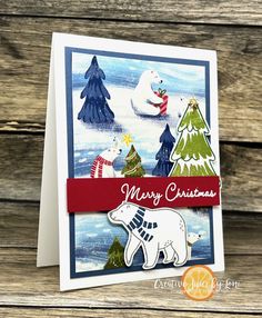 a christmas card with polar bears and trees