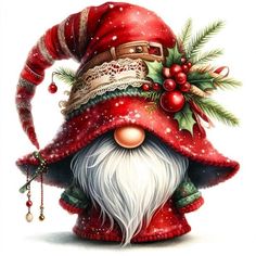 a painting of a santa clause wearing a red hat