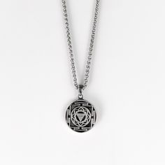 This is Kali Yantra Necklace, a beautiful handmade jewel. It's a unisex necklace is the perfect gift for him or her - This is a small version is 2.5 cm width/height - 1 Inch widht/height - A bigger version is available in 4 cm width/height - 1.57 Inches widht/height: https://geomatrialondon.etsy.com/listing/1106998345 - It comes very well wrapped in a beautiful box - Fits any outfit - A perfect gift - It is great for all its meaning, an amulet* - We have great reviews on this item - You can cust Spiritual Medallion Necklace With Coin Pendant, Spiritual Stainless Steel Pendant Jewelry, Symbolic Pendant Necklace For Rituals, Spiritual Oxidized Jewelry For Rituals, Spiritual Stainless Steel Jewelry With Oxidized Finish, Meditation Amulet Necklace With Medallion, Spiritual Oxidized Pendant Necklace, Spiritual Round Pendant Necklaces For Rituals, Symbolic Adjustable Necklace With Oxidized Finish