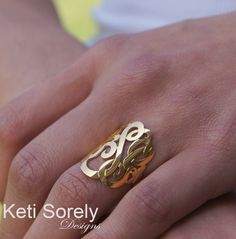 Large Monogram Ring 1"- Personalized Initial Ring In Sterling Silver, Solid Gold, Yellow Gold, Rose Gold, White Gold, Statement Ring by KetiSorelyDesigns on Etsy https://www.etsy.com/listing/176608402/large-monogram-ring-1-personalized Personalized Initial Ring, Diamond Circle Necklace, Gold Leaf Rings, Leaf Engagement Ring, Monogram Ring, Monogram Jewelry, Jewellery Gold, Circle Diamond, Gold Diamond Necklace