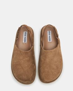 MELLOW Cognac Suede Slingback Platform Clog | Women's Flats – Steve Madden Flat Shoes For Fall, Clogs With Back Strap, Spring Brown Clogs With Textured Sole, Spring Clogs With Cushioned Footbed For Everyday, Spring Everyday Clogs With Cushioned Footbed, Casual Mules With Textured Sole, Casual Everyday Mules With Textured Sole, Everyday Flat Heel Clogs With Removable Insole, Everyday Flat Heel Clogs With Rubber Sole