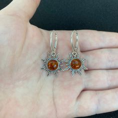 Sterling silver amber sun hoop earrings height is 33mm and width is 19mm Comes in a black box 💫💫 Sun Earrings Silver, Sun Earrings, Silver Earrings Aesthetic, Amber Earrings, Fall Earrings, Dope Jewelry, Amber Jewelry, Hippie Jewelry, Funky Jewelry