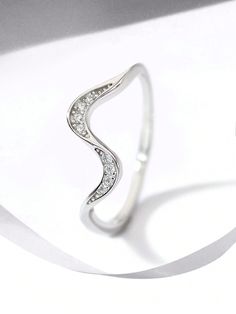 1Pc Wave Ring For Women S925 Sterling Silver White Gold-Plated Ring Fine Valentine's Day Ladies Jewelry Daily Wear Gifts Silver    925 Sterling Silver     Fine Jewelry, size features are:Bust: ,Length: ,Sleeve Length: Stackable Crystal Ring For Formal Occasions, Formal Stackable Crystal Ring, Silver Midi Rings With Round Band, Elegant Silver Crystal Ring With Simple Design, Silver Diamond Ring With Simple Design, Anniversary Silver Midi Rings, Sterling Silver Crystal Ring For Anniversary, White Gold Crystal Ring With Open Band, Elegant Silver Midi Rings For Gift