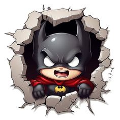 a cartoon batman character breaking through a wall