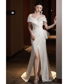 Get 10% off now! Buy elegant off shoulder white formal dress with split at cheap price online. Free stable shipping and pro custom service since 2009. Elegant Strapless Off Shoulder Dress For Banquet, White Evening Dress With Asymmetrical Neckline For Prom, White Asymmetrical Evening Dress For Gala, Elegant Off-shoulder Dress For Banquet, Elegant Floor-length Off Shoulder Dress For Banquet, White Gown With Asymmetrical Neckline For Party, White Gown With Asymmetrical Neckline For Evening, White Evening Dress With Asymmetrical Neckline, White Asymmetrical Neckline Evening Dress For Party