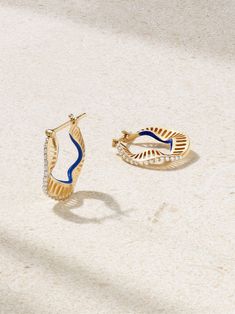 L'ATELIER NAWBAR Twisted Waves 18-karat gold, enamel and diamond hoop earrings Enamel Hoop Earrings, Ocean Surface, Resort Jewelry, Luxury Diamond Jewelry, Jewelry Knowledge, Pave Jewelry, Geometric Hoop Earrings, Jewelry Editorial, Jewelry Box Diy