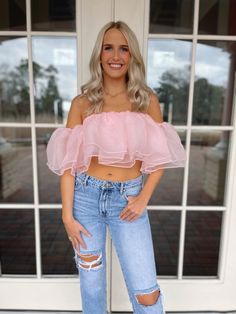 Super cute off the shoulder top featuring a crop fit and tulled ruffled material Model is 5'7" with a 34" bust and a 28" waist wearing a size medium Off-shoulder Tube Top For Night Out In Spring, Flirty Ruffled Crop Top For Spring, Spring Flirty Ruffled Crop Top, Ruffled Cropped Tube Top For Spring, Cropped Ruffle Tube Top For Spring, Cropped Ruffled Tube Top For Spring, Spring Cropped Ruffled Tube Top, Flirty Off-shoulder Crop Top For Spring, Spring Cropped Off-shoulder Top For Night Out