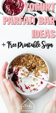 yogurt parfait bar idea with free printable sign for the recipe