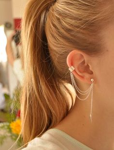 Brick Lane Earring Double Earring, Ear Cuff Women, Leaf Ear Cuffs, Ear Cuff Jewelry, Geometric Studs, Silver Ear Cuff, Ear Cuffs, Cuff Earrings, Chain Earrings