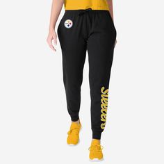 Pittsburgh Steelers Womens Script Wordmark Black Joggers FOCO S - FOCO.com Sportswear Sweatpants For Sports Events, Black Athletic Fit Activewear For Jogging, Black Joggers For Sports Season, Black Sporty Joggers For Gym, Black Casual Sports Joggers, Casual Black Sports Joggers, Black Joggers For Jogging, Casual Black Athletic Fit Joggers, Black Activewear With Logo Print For Sports Season