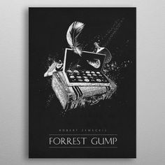 a black and white poster with an image of a laptop on top of it, which reads forest gump