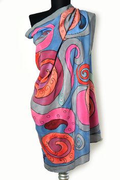 Abstract Hand Painted Silk 100% Scarf/Painting Luxury Shawl/Scuare scarf painting on hand/Profetionale dyes/Woman beautiful accessory/S0219 by GABYGA on Etsy Hand Painted Artful Silk Scarf, Artistic Summer Shawl Scarf, Artsy Multicolor Silk Scarf For Summer, Bohemian Multicolor Hand-painted Silk Scarf, Artsy Multicolor Silk Scarf For Artistic Expression, Multicolor Hand Painted Silk Scarves, Hand Painted Bohemian Silk Scarf, Bohemian Multicolor Hand Painted Silk Scarf, Bohemian Hand Painted Silk Scarf