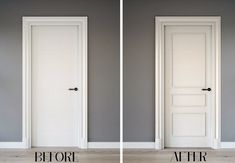 two doors with the same color as each other in an empty room, before and after remodeling