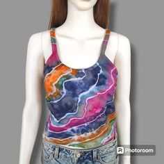 Tie Dye Halter Tank Top  Women's Handmade Tie Dye Clothing Tops and Tees. Geode Style M Size Personalized Unique Gift For Girlfriend / Her Instagram: @derintiedye Welcome to my tie-dye store! I lovingly make each item by hand, they are unique and one of a kind. The dyes I use are premium quality fiber reactive dyes and my products are all pre-washed and pre-shrunk for you. I will ship your order within two business days. Thank you for your interest in my store, please follow me on Instagram to see my latest creations. I truly appreciate your business, feedback and reviews! Washing Instructions You will receive your tie-dye garments pre-washed but for the first few washes I recommend that you wash them separately as it is common for hand dyed garments to bleed. Don't worry though, the color Unique Gifts For Girlfriend, Hand Dyed Clothing, Tie Dye Tops, Tie Dye Fashion, Reverse Tie Dye, Ice Dye, Tie Dye Outfits, Halter Tank Top, Tie Dye Shirts