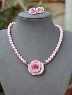 Pink Rose Necklace Pink Floral Necklace Flower Jewelry Pearl - Etsy Rose Flower Pendant Necklace For Wedding, Pink Rose Design Jewelry For Valentine's Day, Delicate Pink Necklace For Bridesmaid Gift, Feminine Rose Design Jewelry For Wedding, Elegant Rose Jewelry For Wedding, Elegant Rose Detail Jewelry For Weddings, Elegant Rose Wedding Necklaces, Elegant Wedding Necklaces With Roses, Elegant Rose Detail Wedding Necklaces