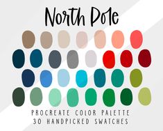 the north pole color palette is shown in shades of red, green, yellow and blue