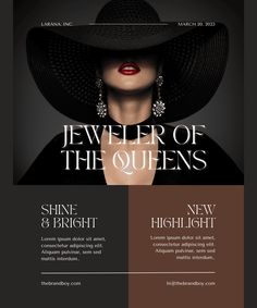 the jeweler of the queens flyer is shown with an image of a woman wearing a hat