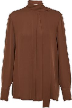 Classic Brown Collared Blouse, Classic Collared Brown Blouse, Classic Blouson Sleeve Work Shirt, Classic Shirt With Blouson Sleeves For Office, Classic Blouson Sleeve Shirt For Work, Elegant Collared Blouse With Pleated Sleeves, Classic Workwear Shirt With Blouson Sleeves, Classic Office Shirt With Blouson Sleeves, Chic Blouse With Covered Buttons For Work