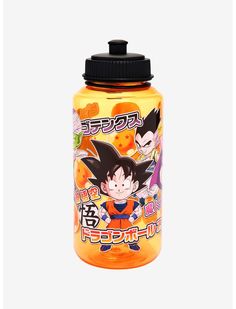 dragon ball water bottle with cartoon characters on it