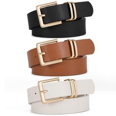 PRICES MAY VARY. Premium Leather:This women belt is made of Faux leather fabric,which is feels soft to the touch and comfortable to wear,the hole-making process is exquisite.Whether you're dressing casually or attending a formal occasion, this women's belt is your wonderful choice. Unique Buckle: Featuring a shiny gold square buckle, the belts for women looks more fashionable and trendy, a timeless classic accessory. Suitable for women jeans, casual pants, blazers, and skirts in your wardrobe, m Leather Dress Fashion, Women Belt, Branded Belts, Jeans Casual, Faux Leather Fabric, Women's Belt, Female Friends, Women Leather, Leather Belts