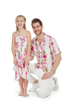 Miss Hawaii already? Keep the Hangover going! Another Hawaii Classic print couple's matching outfit from Hawaii Hangover. This father and daughter matching set has our copyrighted Hibiscus Floral All over print and comes in 3 different colors. This shirt is made with 100% rayon, soft, silk like and yet low maintenance. As always, this shirt is well made with matching pocket on the left chest and coconut buttons. The shirt is packaged with an extra button for your convenience. The girl dress styl Couple Matching Outfits, Pink Hibiscus, Cruise Outfits, Hawaiian Luau, Shirt Detail, Xl Girls, Butterfly Dress, 1 Girl, Father Daughter