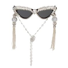 The perfect accessory for cruising Hollywood Blvd, these sunnies are so fabulous people will think you're a movie star! The jet black frames are embellished with crystal hued prong set rhinestones in round and marquis shapes. The stems have removable hanging rhinestone disco ball tassels at the temple that are draped with sparkling silver beaded chain. These fabulous sunnies also have a removable silver and crystal chain that can easily be worn as a fun mask chain! These starlet sunnies ship wit Hollywood Blvd, Black Frames, Crystal Chain, Indie Brands, Disco Ball, Stylish Jewelry, Jet Black, The Star, Beaded Chain