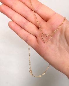 Open Heart Necklace Gold Paperclip Chain Jewelry Modern - Etsy Heart Necklace Gold, Open Heart Necklace, Gold Heart Necklace, Valentines Necklace, Jewelry Repair, Layering Necklace, Gift For Girlfriend, Chain Jewelry, Open Heart