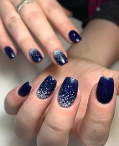 30+ Bold Blue and Silver French Tip Nails to Make a Statement - Nail Designs Daily Blue Christmas Nails, Face Glitter, Royal Blue Nails, Dark Blue Nails, Navy Blue Nails, Fake Nails Long