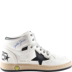 Color: White Chunky white sneakers, with lace-up closure on the front, and beige and black rubber sole. They are embellished with iconic black star, blue logo and golden logo on the side, black Kers writing on the back and iconic all-over dirty effect. 100% Leather. High-top Skate Shoes With Logo Print And White Sole, White Sneakers With Star Logo For Streetwear, White Star Logo Sneakers For Streetwear, Sporty Sneakers With Star Logo For Streetwear, Sporty Streetwear Sneakers With Star Logo, Leather Sneakers With Star Logo For Streetwear, Casual Low-top Sneakers With Star Logo, Casual Sneakers With Star Logo, Casual Sneakers With Star Logo And White Sole