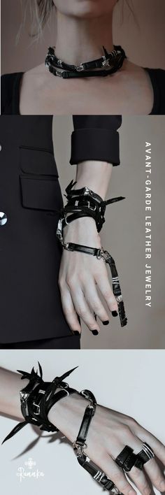 Leather Bracelet Avant-garde Vegan Jewelry Gender Neutral Cuff Oversize Versatile Black Necklace Maximalist Women Bracelet Party Accessory - Etsy Edgy Style Bracelet Jewelry, Black Punk Bangle Bracelets, Punk Black Bangle Bracelets, Edgy Black Bracelet With Wrist Strap, Black Punk Bracelets, Punk Black Bracelets, Punk Black Bracelet, Adjustable Black Gothic Cuff Bracelet, Black Punk Cuff Jewelry