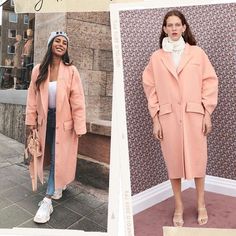 Front Flat Pockets Drop Shoulder Wool 34% Unlined Color Tangerine Oversized Pink Long Coat, Pink Oversized Long Coat, Oversized Outerwear With Lapel Collar For Spring, Oversized Lapel Collar Outerwear For Spring, Oversized Spring Outerwear With Lapel Collar, Pink Oversized Outerwear For Daywear, Oversized Pink Outerwear For Daywear, Trendy Pink Daywear Outerwear, Pink Single Breasted Winter Outerwear