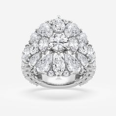 7 1/5 ctw Multi-Shape Lab Grown Diamond Blooming Flower Cocktail Fashion Ring 14K White Gold FG, VS2+ Luxury Cluster Halo Ring In Fine Jewelry, Cocktail Fashion, Pearl And Diamond Earrings, Diamond Education, Solitaire Pendant, Princess Diamond, Sustainable Jewelry, Platinum Ring, Fashion Ring