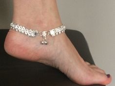 Luminous silver metal anklet chain, small feathers pattern, clasp with small bells Feathers Pattern, Anklet Chain, Ankle Chain, Feather Pattern, Anklet Jewelry, Body Jewellery, Body Jewelry, Anklets, Favorite Jewelry