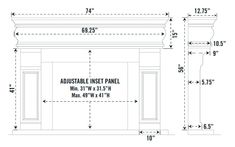 an architectural drawing showing the height and measurements for a fireplace mantel with columns on each side