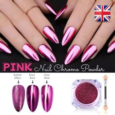 Deep Pink Chrome Nails, Pink Nails With Chrome Powder, Dip Powder Nails Pink, Dark Pink Chrome Nail, Pink Chrome Nail Powder, Hot Pink Chrome Nails, Pink Nails With Unicorn Chrome, Chrome Nails Silver, Gold Chrome Nails