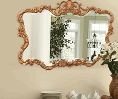 Gold Leaf Mirror with Decorative Textured Frame - Home Decor & Things Are Us Wood Wall Mirror, Rectangle Mirror, Round Wall Mirror, Gold Walls, Mirrors Wayfair, A Mirror, Mirror Designs, Beveled Glass, Floor Mirror