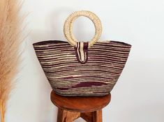 I love Mexico celebrates the native crafts of Mexico and the artists that produce them, enabling them and their communities to get recognized for their talented work and achieve economic stability for their families. This listing is for this bag shown on the picture, made of palm leaves and 100% natural materials. The tassels or other accessories on the picture are not included. Measurements : please see pictures for exact size. All size units are in inches. The bag is very nicely made, strong a Natural Straw Bag With Double Handle For Market, Natural Double Handle Straw Bag For Market, Handwoven Straw Bucket Bag For Market, Artisan Straw Bucket Bag For Everyday Use, Artisan Bucket Straw Bag For Everyday Use, Bucket Straw Bag With Weaving For Market, Artisan Jute Straw Bucket Bag, Handwoven Jute Bucket Straw Bag, Bohemian Woven Straw Bag With Double Handle