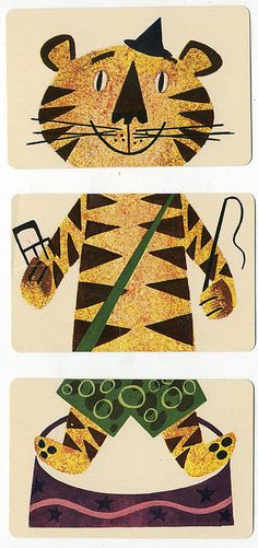 three pictures of tiger with different patterns and colors, one has a knife in it's mouth