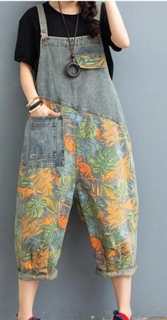 Denim Loose Casual Summer Denim Overall Loose Women Jumpsuits Bohemian Cotton Jeans For Summer, Bohemian Style Cotton Summer Jeans, Bohemian Summer Cotton Jeans, Casual Patchwork Pants For Spring, Casual Spring Patchwork Pants, Casual Patchwork Bottoms With Relaxed Fit, Relaxed Fit Patchwork Pants For Spring, Casual Relaxed Fit Pants With Patchwork, Casual Patchwork Pants