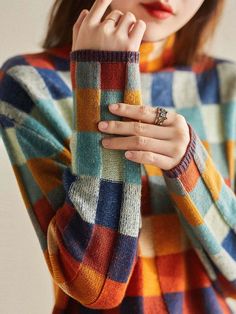 welcome to Sonicelife official store!! Knit Plaid, Knitted Turtleneck, Sweater Y2k, Turtleneck Jumper, Elegante Y Chic, Patchwork Sweater, Knitwear Sweater, Casual Chique, Women Sweaters Winter