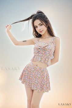 Lasaky - Floral Two-Piece Swimsuit Set with Skirt Style for Warm Springs and Beaches Midi Skirt Pattern, Floral Print Midi Skirt, Floral Two Piece, Two Piece Swimwear, Floral Swimsuit, Swimwear Sets, Printed Midi Skirt, Swimsuit Dress, Skirt Style