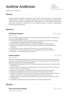 a professional resume template for software engineer in word and excel format, with no work experience