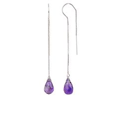 "Amethyst Threader earrings made with natural purple Amethyst gemstones. Wonderful February Birthday gift, a gift for the wife for the 6th and 17th wedding anniversary. Gift for mom, bride or just yourself. Threader earrings can be worn weaved through a second ear piercing hole for a unique and chic style. Matching necklace: https://etsy.me/3bNJdws MATERIALS: * natural amethyst * dangling from: thread-through or U-shape threaders * 14k Gold Filled / 14k Rose Gold Filled / Sterling Silver / 14k S Purple Sterling Silver Teardrop Dangle Earrings, Purple Amethyst Earrings For Pierced Ears, Purple Amethyst Jewelry For Pierced Ears, Purple Amethyst Drop Teardrop Earrings, Purple Long Drop Earrings With Ear Wire, Purple Amethyst Teardrop Earrings, Purple Long Drop Jewelry With Ear Wire, Fine Jewelry Purple Drop Earrings, Purple Briolette Fine Jewelry Earrings