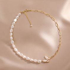 Half Pearl Half Chain Necklace – Pristti Design Half Pearl Half Chain Necklace, Half Chain Necklace, Shell Butterfly, Pearl Butterfly, Collar Chain, Toggle Necklace, Pearl Choker Necklace, Necklace Pearl, Pearl Choker