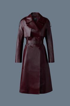 Carmela, Leather trench with belt | Mackage® US Layer Trench Coat, Structured Leather Jacket, Elegant Winter Jacket, Winter Coats 2024, Fitted Trench Coat, Leather Winter Jacket, Fall Fashion Women, Leather Long Jacket, Ladies Leather Jacket