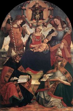 the virgin and child surrounded by other figures